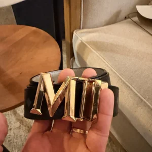 Black Leather “M” Buckle Belt