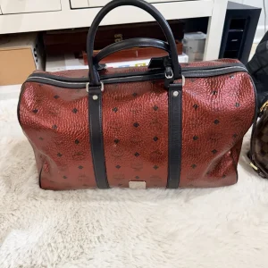 MCM Metallic Red Visetos Duffle Bag