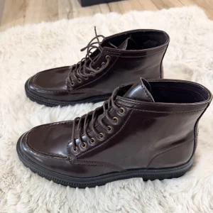 Burgundy Leather Moc-Toe Boots