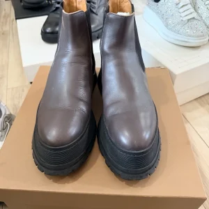 Burberry Brown Leather Platform Chelsea Boots